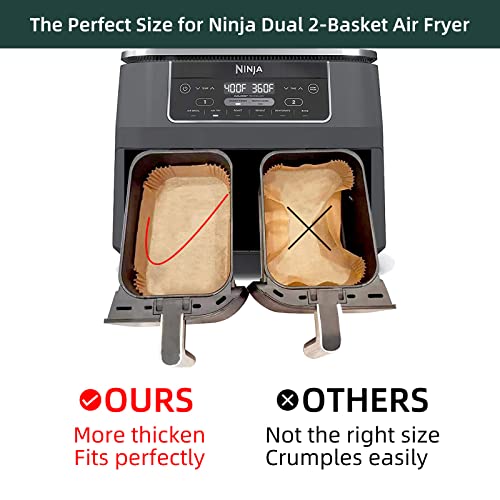 Air Fryer Disposable Paper Liners for Ninja Dual Airfryer Accessories, Non-Stick Parchment Rectangular for Baking, Oil Proof, Water Proof, for Microwave Oven (100PCS, 8.6in x 5.5in) (Pack of 2) - size: Rectangle-8.6 x 5.5''-100PCS (Pack of 2)