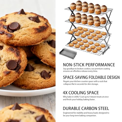 4-Tier Stackable Cooling Rack for Baking, Collapsible Wire Cookie Rack with Adjustable Heights, Non-Stick Roasting & Drying Rack for Cupcakes, Pies and Pastries, Space-Saving Kitchen Essential - size: 4 Tiers