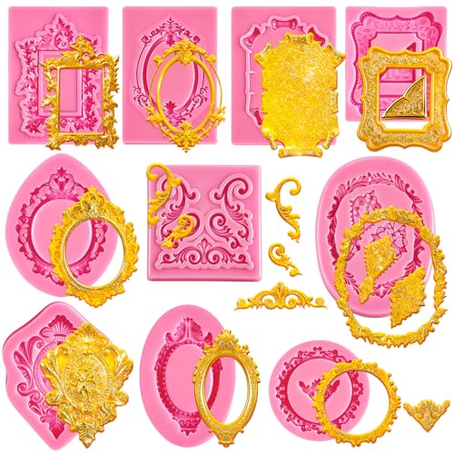 10 PCS Photo Frame Fondant Molds, Mini Photo Frame Silicone Molds