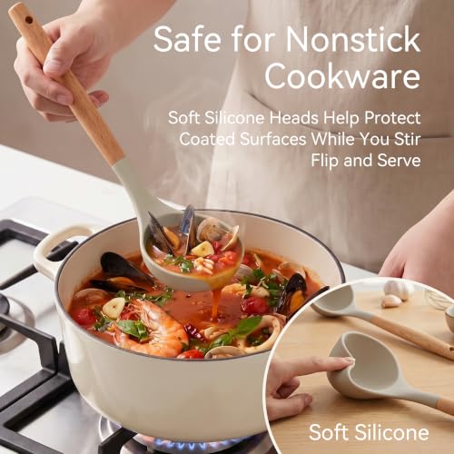 Silicone Kitchen Utensils Set, Heat-Resistant Cooking Utensils, BPA-Free - color: Khaki