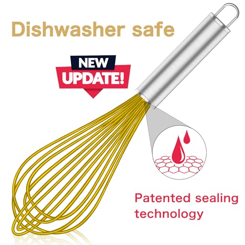 OYV Yellow Silicone Whisk Set of 3, 8/10/12 Inch, Non-Scratch - color: Premium(Yellow Pack)
