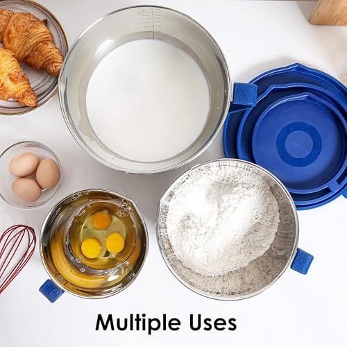 Rorence Stainless Steel Mixing Bowls Set with Lids,1.5,3 & 5 Qt,Blue - color: Blue, size: 3 piece
