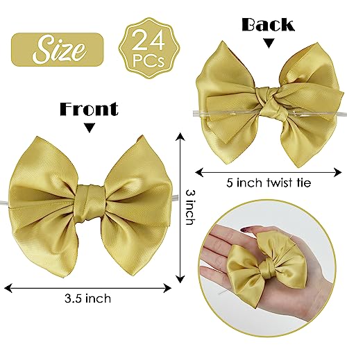 AIMUDI Gold Bows for Gift Wrapping 3.5" Gold Bows for Crafts Satin Bows for Treat Bags Premade Bows for Cake Pops Candy Apple Wedding Favors Baby Shower Decor -24 Counts - color: Gold
