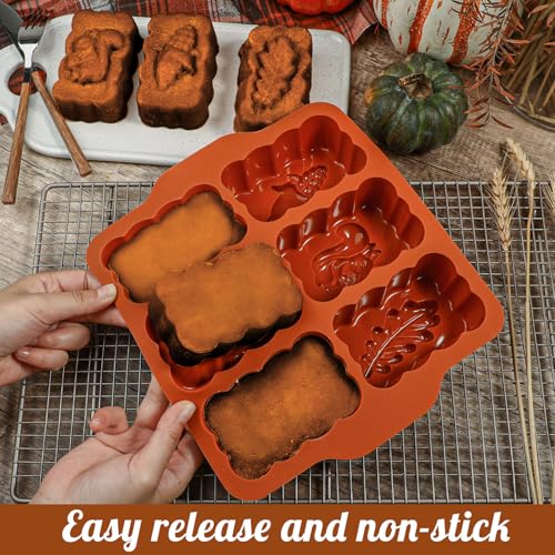Silicone Harvest Mini Loaf Pan, Fall Rectangular Silicone Mold 6-Cavity Autumn Silicone Mold Thanksgiving Mini Loaf Pan for Baking - size: Fall