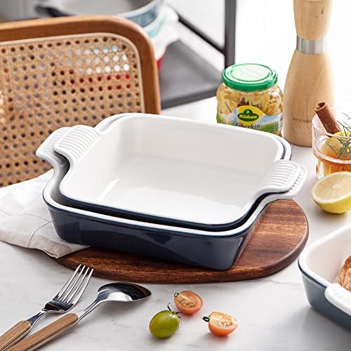Sweejar Ceramic Baking Dish, 8 x 8 Cake Baking Pan for Brownie, Porcelain Square Bakeware with Double Handle for Casserole, Lasagna, Family Dinner (Navy) - color: Navy, size: Square 8IN