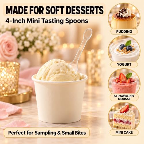 150 PCS 4" Mini Spoons for Desserts, Small Plastic Tasting Spoons