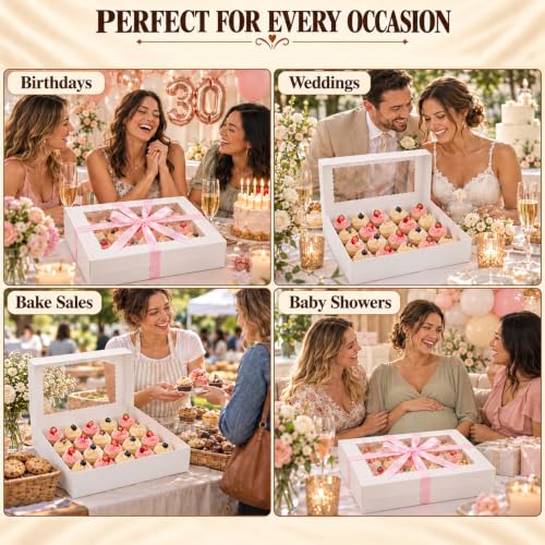 6Pack Cupcake Boxes with Window, 24 Count Cupcake Carriers - color: Pink Polka Dots