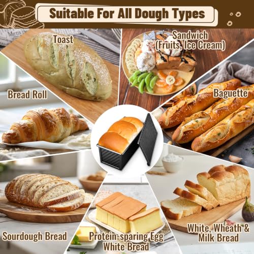 3 Pack Pullman Loaf Pans, Bread Pans with Lids, Black - color: Black