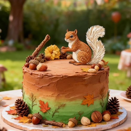 1 Pc Squirrel Acorn Maple Leaf Pine Cone Silicone Fondant Mold 3D Forest Animal Chocolate Candy Mold for Cake Decorating Cupcake Toppers Gum Paste Resin Crafts Autumn Baking Tool Thanksgiving
