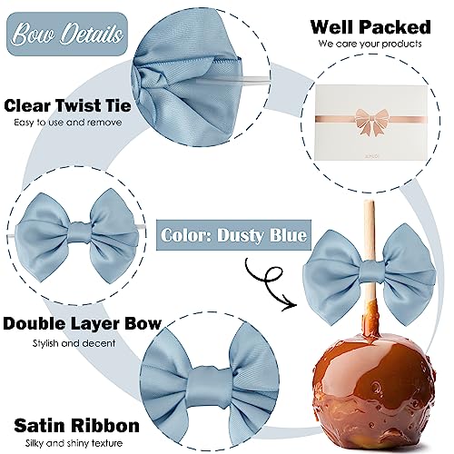 AIMUDI Dusty Blue Satin Ribbon Twist Tie Bows for Treat Bags 3.5" Blue Bows for Crafts Small Bows for Gift Wrapping Premade Bows for Cake Pops Candy Apple Wedding Favors Bridal Shower Decor -24 Counts - color: Dusty Blue