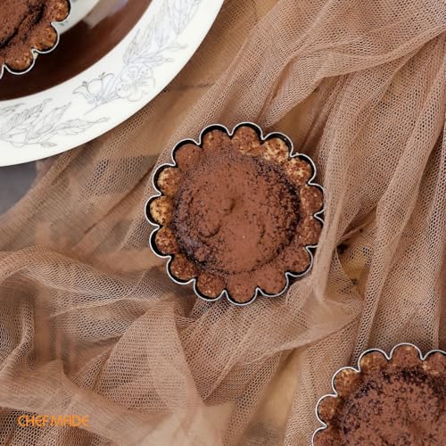 CHEFMADE Mini Egg Tart Pans, Non-Stick 2.5 Inch 12Pcs Tartlet Molds for Baking, Small Round Quiche Pans for Egg Tarts, Cupcakes, Pies (Black) - size: 2.5" Corrugated Tart 12Pcs