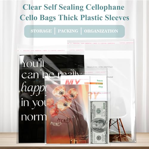 100Pcs 8-1/4 x 10-1/4 Inch Self Sealing Cellophane Bags Clear Plastic Sleeves - Fit 8x10 Inch Photo Prints Cards - size: 8.38 x 10.25 inches