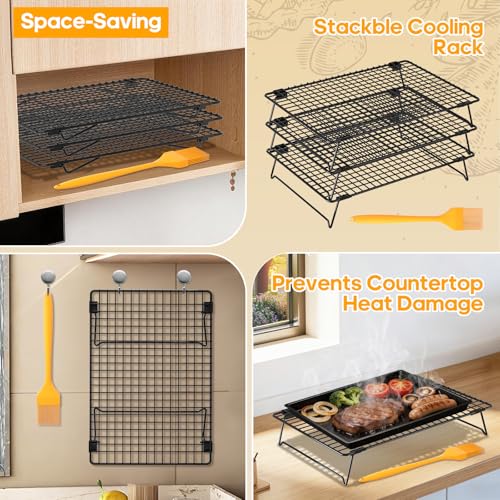 3-Tier Baking Cooling Rack with Legs, 13"x 9" w/50 Parchment Paper - size: 13"x9"