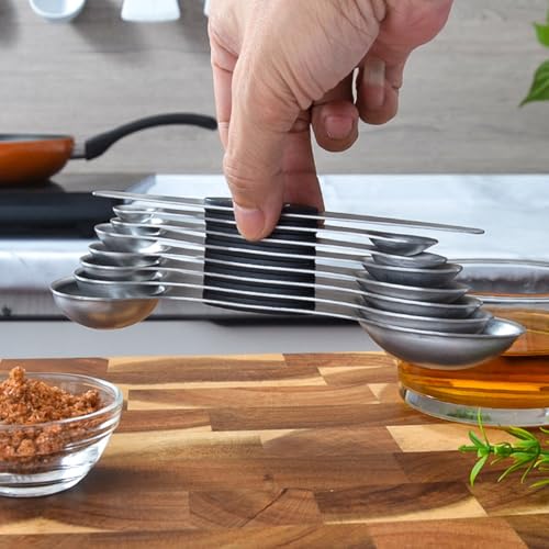 Magnetic Measuring Spoons Set of 9 Stainless Steel Dual Sided Stackable Measuring Spoons Nesting Teaspoons Tablespoons for Measuring Dry and Liquid Ingredients(9 Black) - color: 1 Set - 9 Black