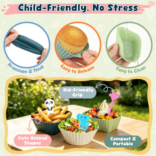 66PCS Silicone Lunch Box Dividers & Cute Animal Food Picks for Kids