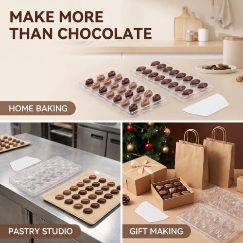 Pack of 2 Chocolate Candy Mold PC Polycarbonate Chocolate Making Mould with Scraper(Water Drop+Lip) - color: Water Drop+Lip