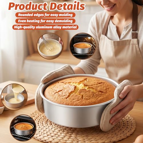 3 Pack Cake Pan Round, 6 inch/8 inch/10 inch Aluminum Baking Pans for Layer Cakes Metal Tier Cake Tins Heavy Duty Non-Stickfor Birthday Wedding Party, Home Kitchen, 3inch Depth