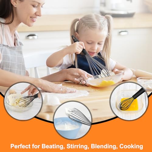 HOTEC 4Pcs Silicone Whisk Set, Wire Balloon Whisks for Cooking Egg Beater - color: Black