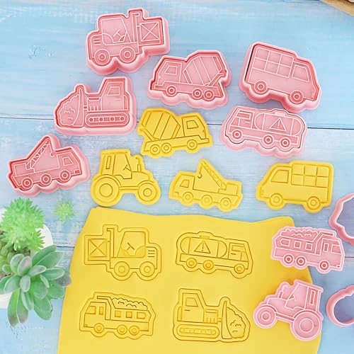 8Pcs Construction Truck Cookie Cutter Excavator Mixer Tractor Biscuit Molds - color: Truck C