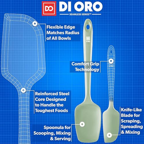 DI ORO Silicone Spatula Set - 600F Heat Resistant, 3-Pc Sage - color: Sage