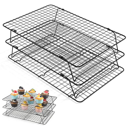 3-Tier Stackable Cooling Rack, 16.5 x 12 Inch Wire Racks, Detachable Cooling Racks with Legs, Carbon Steel Baking Rack, for Baking Cooking Grilling, Oven Safe