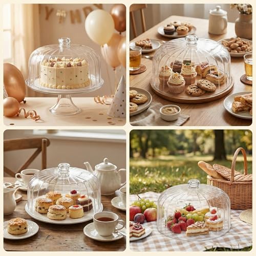 cutesun 11in Acrylic Cake Dome Cover, Clear Lid Only for 10.4in Cake Stand