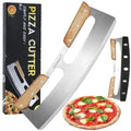 Sharp Pizza Cutter Rocker 14 inch with Double Handles and Protective Cover, Good for Kitchen Dining Room - color: Wood