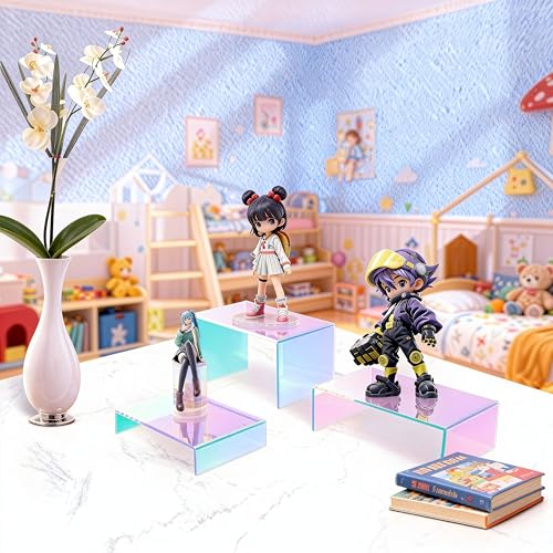 Iridescent Display Riser, 4-Set 12pc Acrylic Stackable 3-Tier Stand - color: Iridescent