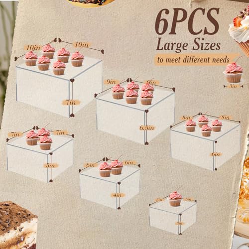 6 PCS Buffet Risers, Large Food Risers for Buffet Table, Dessert Display - color: Transparent, size: 10" 9" 8" 7" 6" 5"
