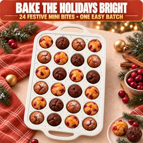Silicone Mini Muffin Pan for Baking, 24 Cup 1 Pack, BPA-Free Muffin Tin - color: Cream, size: Mini (24 Cups Pan)