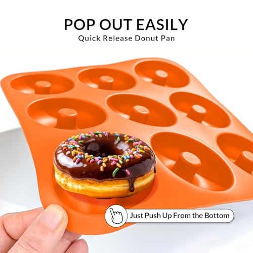 Large Silicone Donut Pan for Baking,9 Cavity Non-Stick Food Molds - color: Orange