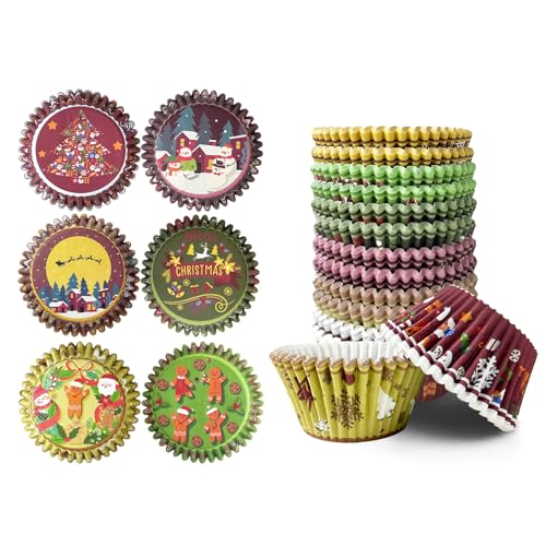 qiqee Christmas Jumbo Cupcake Liners 300PCS Cupcake Liners Cupcake Cups 6 Designs Christmas Gingerbread Man Cupcake Papers Baking Cups Cupcake Wrappers (Large Size) - color: Christmas Gingerbread Man, size: Large / 300 Counts