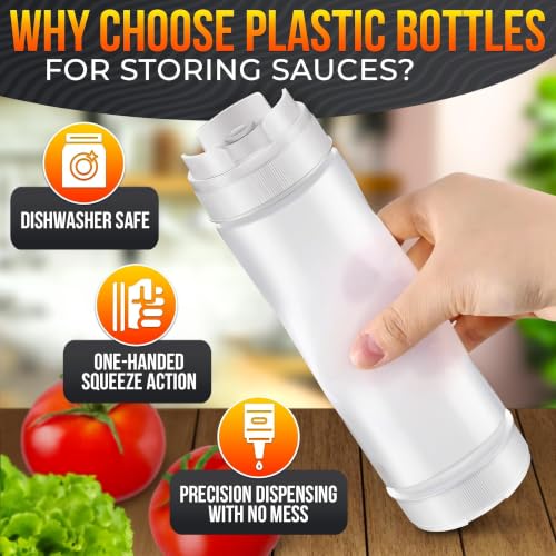 HYQO 6 Pcs 16 oz Condiment Squeeze Bottles for Sauces, Self-Closing Valve - size: 16 oz Inverted