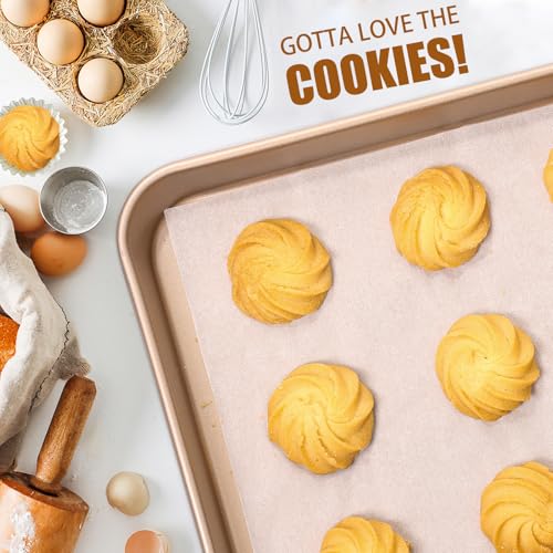 2 Pack 14 X 10 Inches Quality Baking Sheet Pan, Slick Carbon Steel Baking Sheet Set, Warp Resistant Nonstick Cookie Baker's Half Sheets for Baking, Roasting, Gold