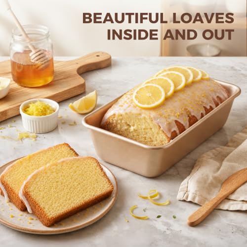 HONGBAKE 9x5 Inch Loaf Pans, Nonstick Bread Pans for Homemade Baking, 3PCS - color: Champagne Gold, size: 9 x 5 x 2.56"