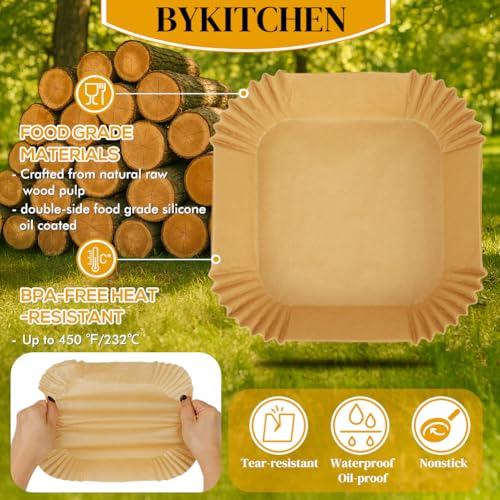 BYKITCHEN Small Air Fryer Disposable Paper Liners for 2 to 5QT Airfryer - size: 8inch (2 to 5 QT)-100pcs-square