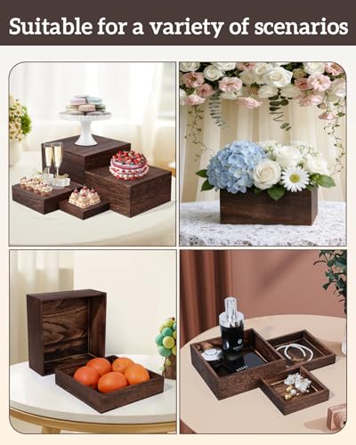 8Sizes Wooden Nested Buffet Risers with Mini Signs for Party Decor