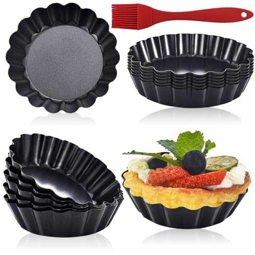 DATANYA 12Pack Mini Tart Pans Removable Botttom 3 Inch Tart Pan, Round Nonstick Carbon Steel Fluted Quiche Pie Tart Pan for Baking Pies, Quiches, Tartlets, Tart Shells, Cupcakes, Desserts - size: 3.15-inch X 0.8-inch
