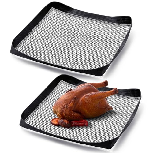 Teenyyou 2 Pcs 11 x 11 Inch PTFE Solid Oven Basket Non Stick Cooking Basket Cooking Trays for Quick Oven Accessories Baking Chips Chicken Wings Bread Heating - size: 11 x 11 Inch