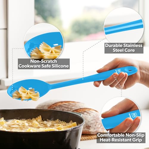 DI ORO Silicone Cooking Spoons - Solid & Slotted Set, 2-Pc Blue - color: Blue