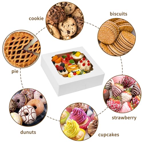Moretoes 45pcs Bakery Boxes, 8x8x2.5 Inches Cookie Boxes with Window