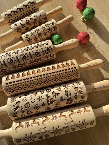 SCANDINAVIAN CHRISTMAS Embossing Rolling Pin Embossing Rolling Pin With Christmas Tree Deer Heart Gingerbread Cookies