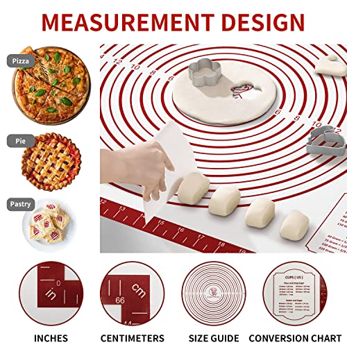 Silicone Baking Pastry Mat, Non Stick Dough Rolling Sheet with Measurement, Nonslip Kitchen Counter Mat, Oven Liner Mat Fondant Dough Kneading Mat for Making Cookies Macarons Bread Pizza - color: Red, size: 28"L x 20"W
