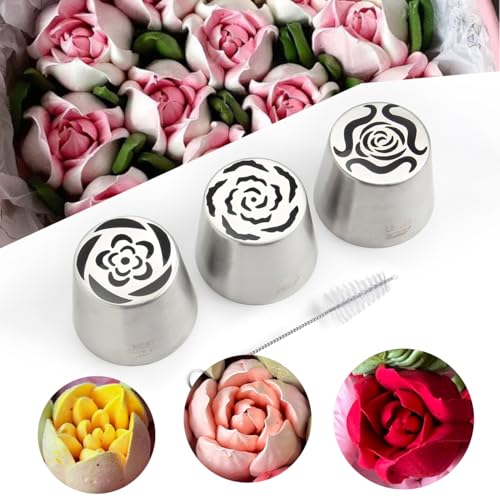 Stainless Steel Extra Large Russian Tulip Icing Tips Kit,4 Pcs Set - color: SILVER SET8