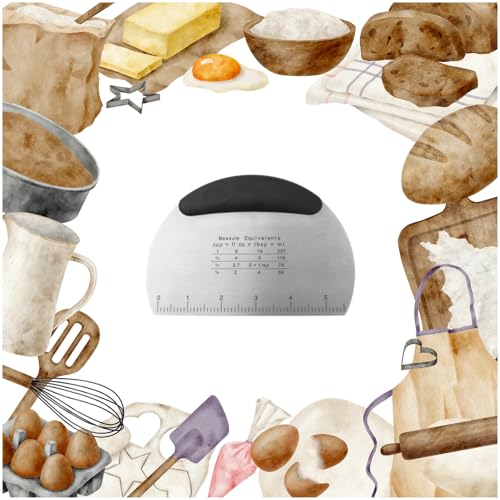 Professional Stainless Steel Dough Cutter and Scraper Combo - 2-in-1 Baking Tool for Bread, Pizza & Pastry | Multi-Use Bench Scraper with Kitchen Utensils Grip (Heavy Duty Dough Tool) - color: Silver/Black