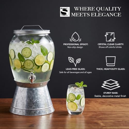 Style Setter Jaxon Glass Beverage Dispenser with Galvanized Base, 2 Gal - color: Galvanized Base