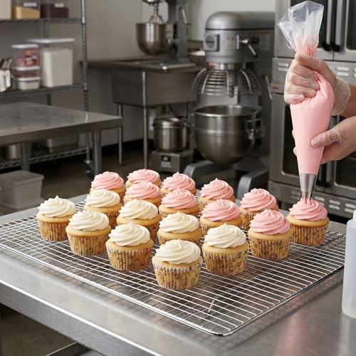 TrueCraftware- 16" x 23-3/4" Footed Wire Icing/Cooling Rack Chrome Plated Set of 2- Baking Rack Cookie Cooling Racks Square Wirefor Baking Cooking Cake Rack for Pies Cookies Pastries Cakes Meat