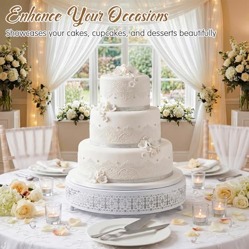 Wenqik White Metal Cake Stand 12 Inch with Cutting & Spatula - color: White, size: 12 Inch