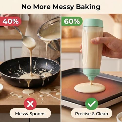 2PCS Pancake Batter Dispenser & Mixer Bottles, 1000ml Leak-Proof Silicone Squeeze Bottle, BPA Free & Dishwasher Safe for Pancakes, Waffles, Muffins, Crepes & Cupcakes (green) - color: green
