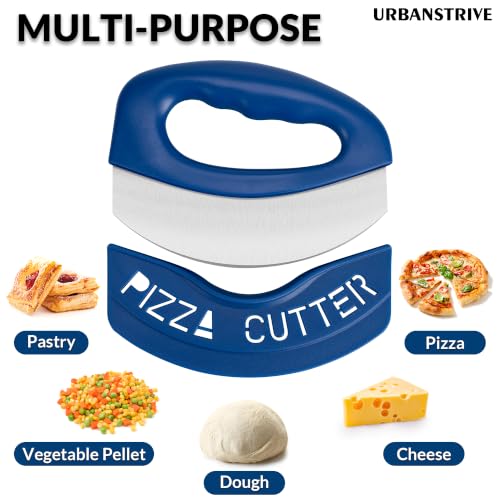 Pizza Cutter with Blade Cover Stainless Steel Upgrade Sharp Blade Dark Blue - color: Dark Blue